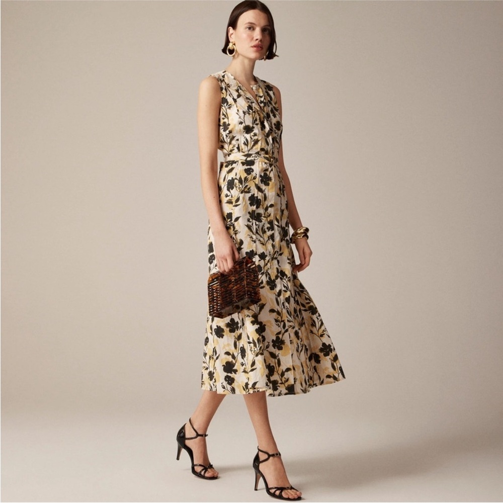 J.Crew‎ || Seamed Midi Dress with Removable Belt Floral Yellow XS